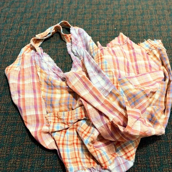 Oli & Hali large loose fit distressed style Mixed Plaid wide leg jumpsuit romper - Picture 7 of 11